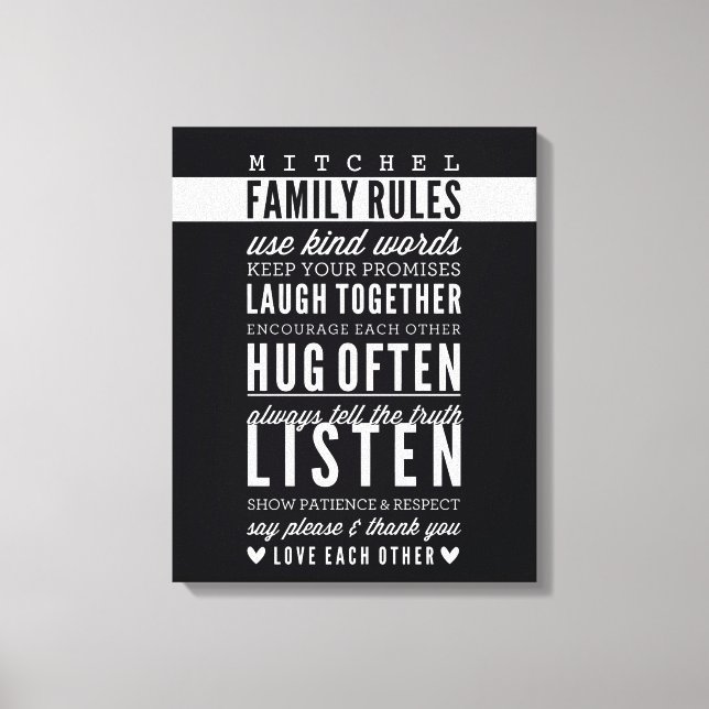 CUSTOM FAMILY RULES modern typography bold black Canvas Print (Front)
