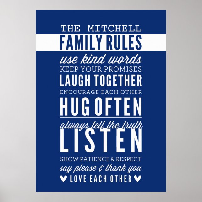 CUSTOM FAMILY RULES modern typography dark blue Poster (Front)