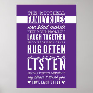 CUSTOM FAMILY RULES modern typography rich purple Poster
