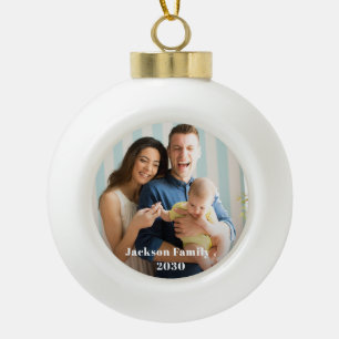 Custom FAMILY Script One Photo Keepsake  Ceramic Ball Christmas Ornament