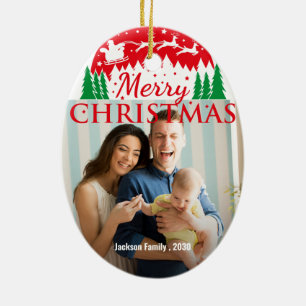 Custom FAMILY Script One Photo Keepsake Ceramic Ornament