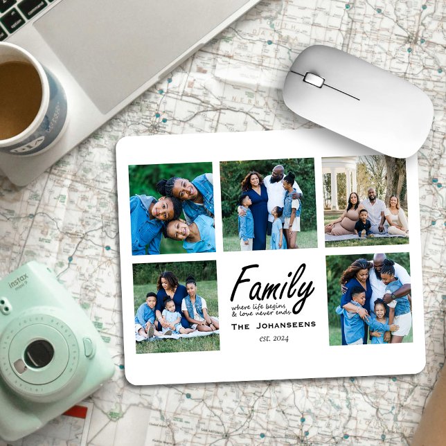 Custom Family Script Quote Photo Collage Keepsake Mouse Pad (Creator Uploaded)