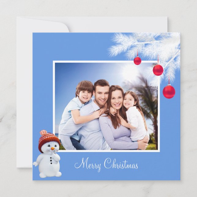 Custom Family & Snowman on Sky Blue Christmas (Front)