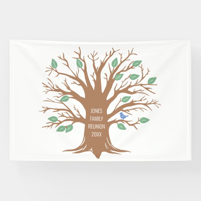 Custom Family tree with leaves and birds Banner (Horizontal)