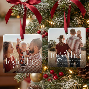 Custom Family Two Photo Christmas Ceramic Ornament