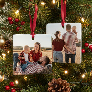 Custom Family Two Photo Christmas Ceramic Ornament