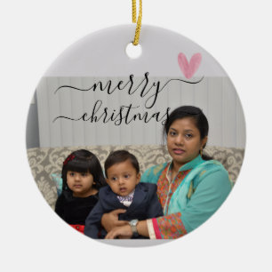Custom Family Two Photo Double-Sided Christmas Ceramic Ornament