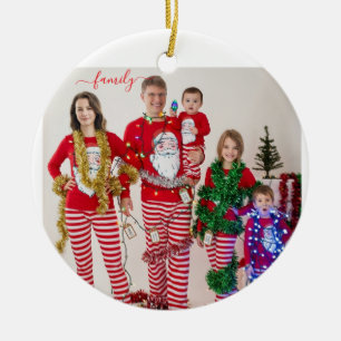 Custom Family Two Photo Double-Sided Christmas Ceramic Ornament