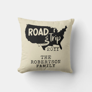Custom Family Vacation Family Road Trip USA Map Throw Pillow