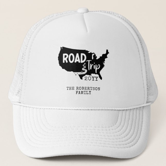 Custom Family Vacation | Family Road Trip USA Map Trucker Hat (Front)