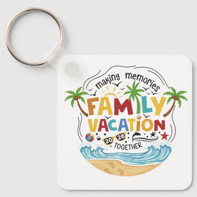Custom Family Vacation Keepsake Keychain -Tropical (Front)