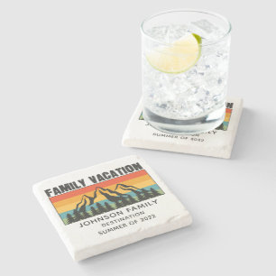 Custom Family Vacation Mountains Hiking Camping Stone Coaster