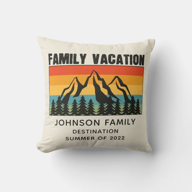 Custom Family Vacation Mountains Hiking Camping Throw Pillow (Front)
