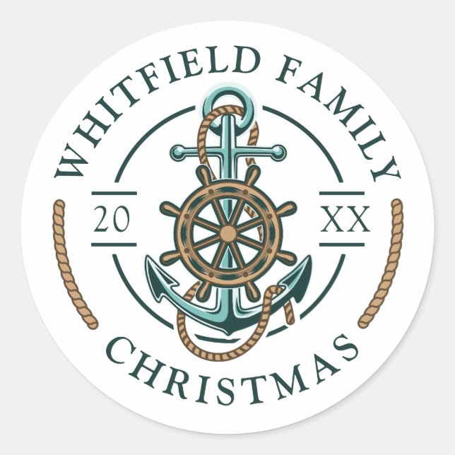Custom Family Vacation Nautical Christmas Holidays Classic Round Sticker (Front)