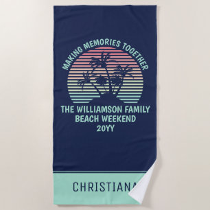 Custom Family Vacation Retro Tropical Beach Trip Towel
