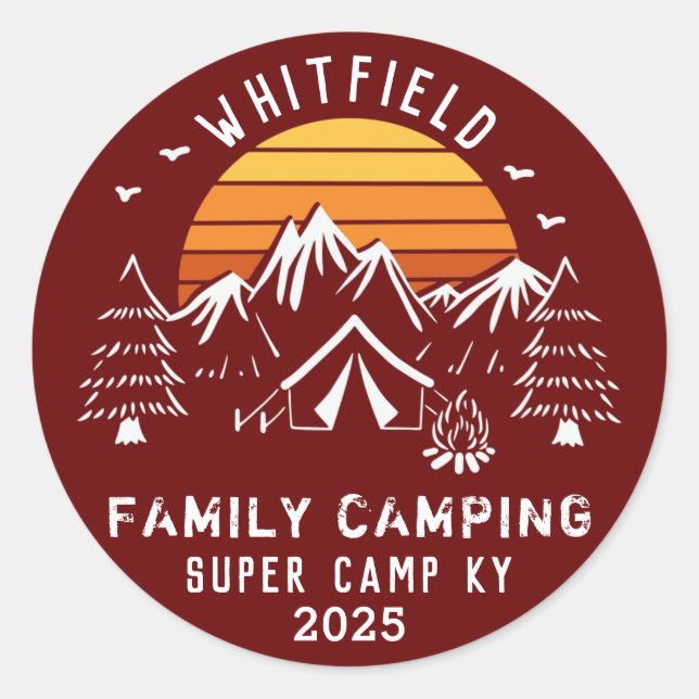 Custom Family Vacation Summer Camping Classic Round Sticker (Front)