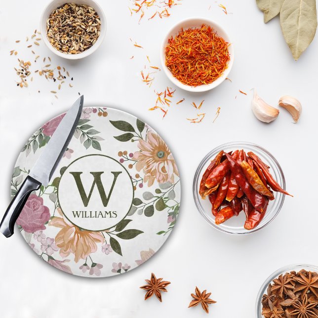 Custom Family Watercolor Flowers  Cutting Board (Creator Uploaded)