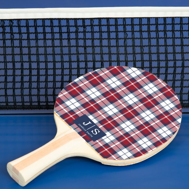 Custom Fancy Monogram Name Plaid Ping Pong Paddle  (Insitu)