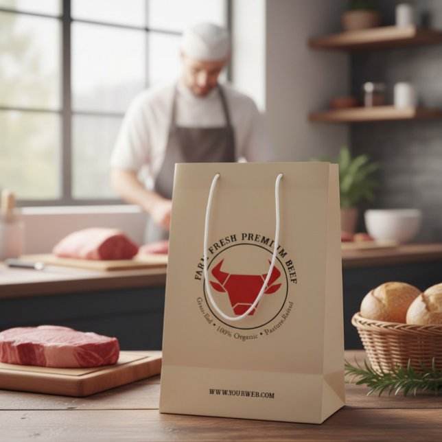 Custom Farm Fresh Premium Beef Business Logo Medium Gift Bag (Creator Uploaded)