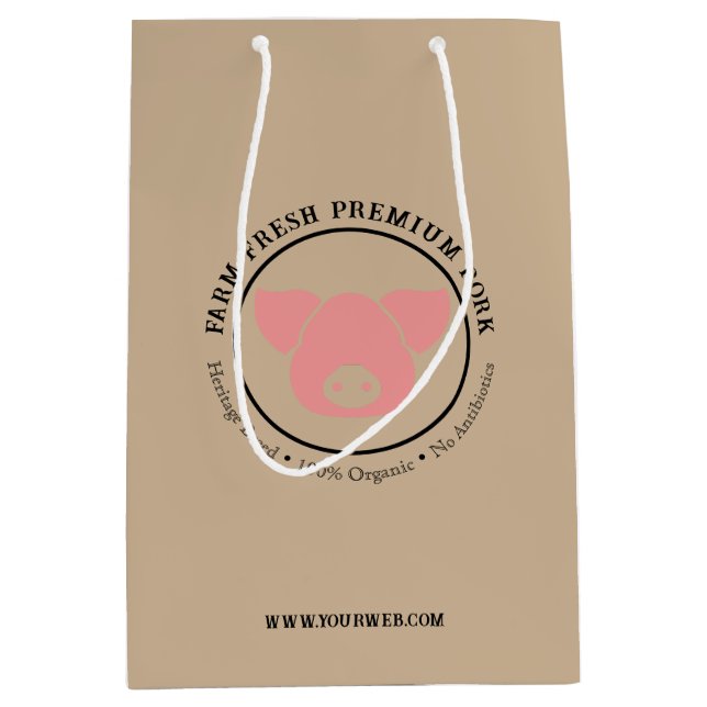 Custom Farm Fresh Premium Pork Business Logo Medium Gift Bag (Front)
