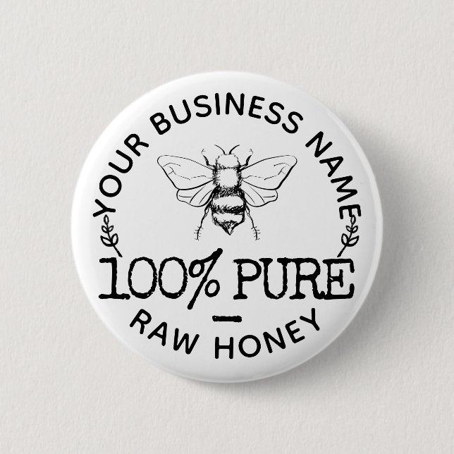 Custom Farmhouse Apiary Logo Cute Bumblebee Honey 2 Inch Round Button (Front)