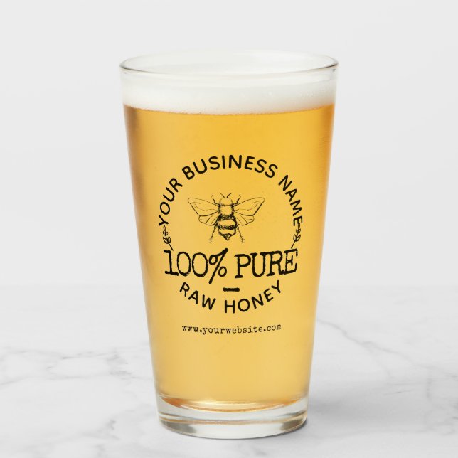 Custom Farmhouse Apiary Logo Cute Bumblebee Honey Glass (Front Filled)