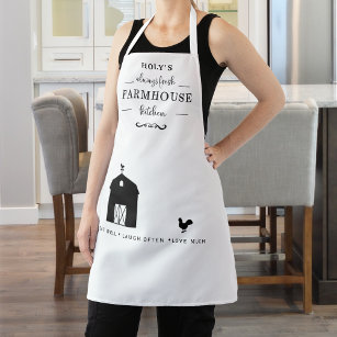 Custom Farmhouse, Barn and Rooster Black and White Apron