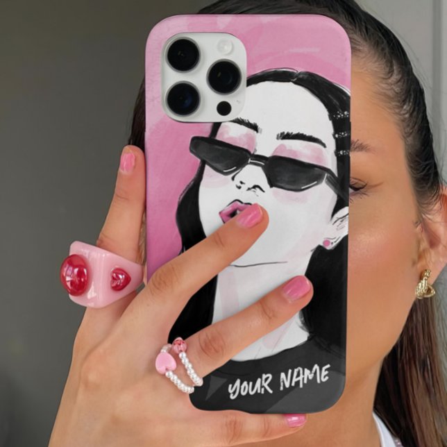 Custom Fashionable Black Pink Modern Girl Graphic Case-Mate iPhone Case (Creator Uploaded)
