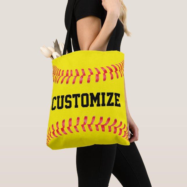 Custom Fastpitch Softball Team Name or Text Sports Tote Bag (Close Up)
