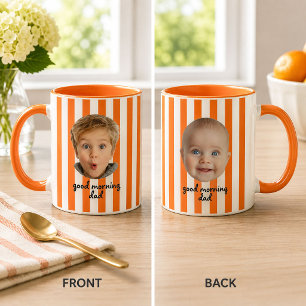 Custom Father's Day 2 Photo Baby Face Orange Mug