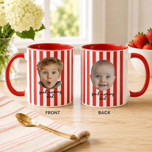 Custom Father's Day 2 Photo Baby Face Red Stripe Mug