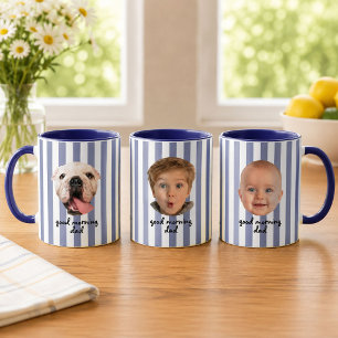 Custom Father's Day 3 Photo Baby Face Blue Stripes Mug