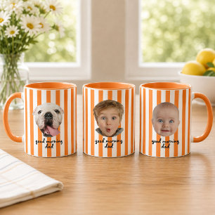 Custom Father's Day 3 Photo Baby Face Orange Mug