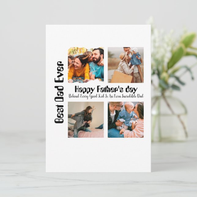 Custom Fathers day 4 photo collage Best Dad Ever Holiday Card (Standing Front)