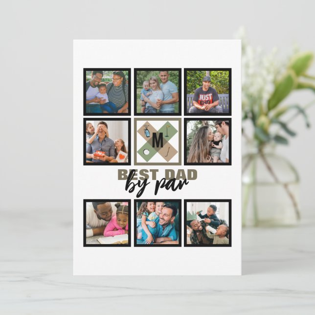 Custom Fathers Day Best Dad By Par 8 Photo Collage Holiday Card (Standing Front)