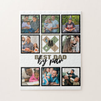 Custom Fathers Day Best Dad By Par 8 Photo Collage Jigsaw Puzzle