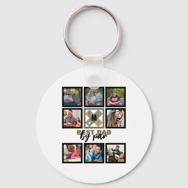 Custom Fathers Day Best Dad By Par 8 Photo Collage Keychain (Front)