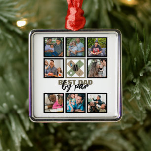 Custom Fathers Day Best Dad By Par 8 Photo Collage Metal Ornament