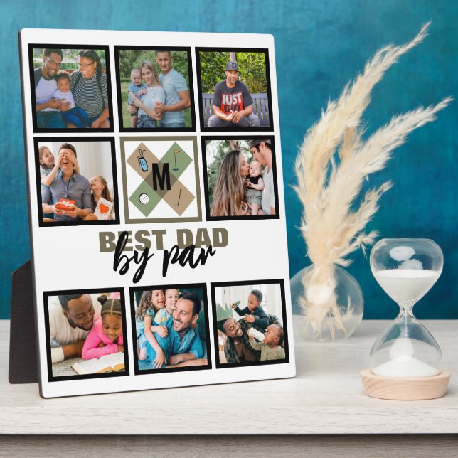 Custom Fathers Day Best Dad By Par 8 Photo Collage Plaque (Side)