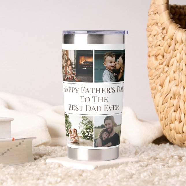 Custom Father's Day Best Dad Ever Photo Collage Insulated Tumbler (Living Room)