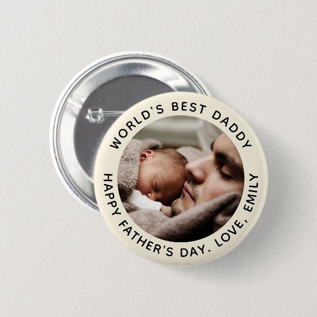 Custom Father's Day Cute Minimalist Photo 2 Inch Round Button (Front & Back)