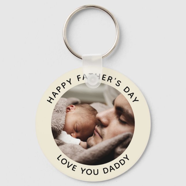 Custom Father's Day Cute Minimalist Photo Keychain (Front)