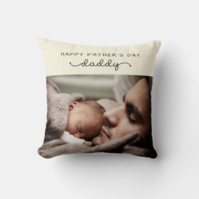 Custom Father's Day Cute Minimalist Photo Throw Pillow (Front)