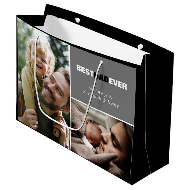 Custom Father's Day Photo Best Dad Ever Large Gift Large Gift Bag (Front Angled)
