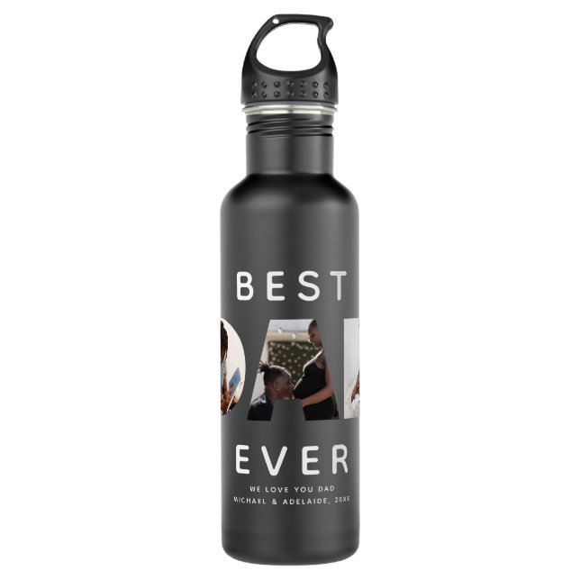Custom Fathers Day Photo Collage Best Dad Ever 710 Ml Water Bottle (Front)