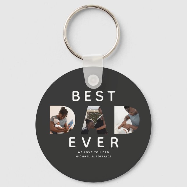 Custom Fathers Day Photo Collage Best Dad Ever Keychain (Front)