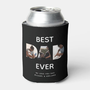 Custom Fathers Day Photo Collage Best Dad Script Can Cooler