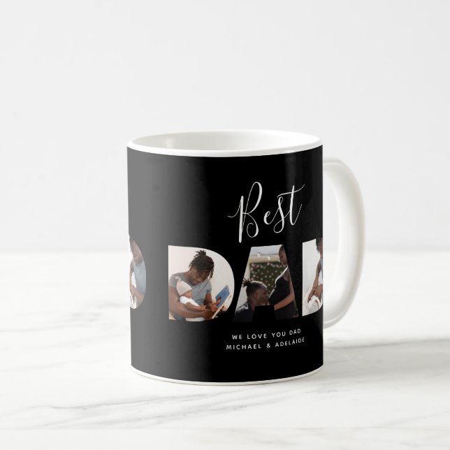 Custom Fathers Day Photo Collage Best Dad Script Coffee Mug (Front Right)