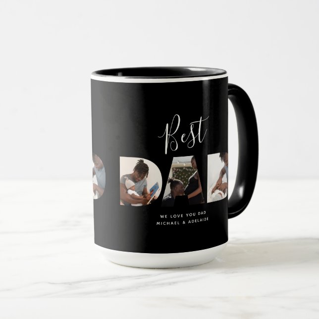 Custom Fathers Day Photo Collage Best Dad Script Mug (Front Right)