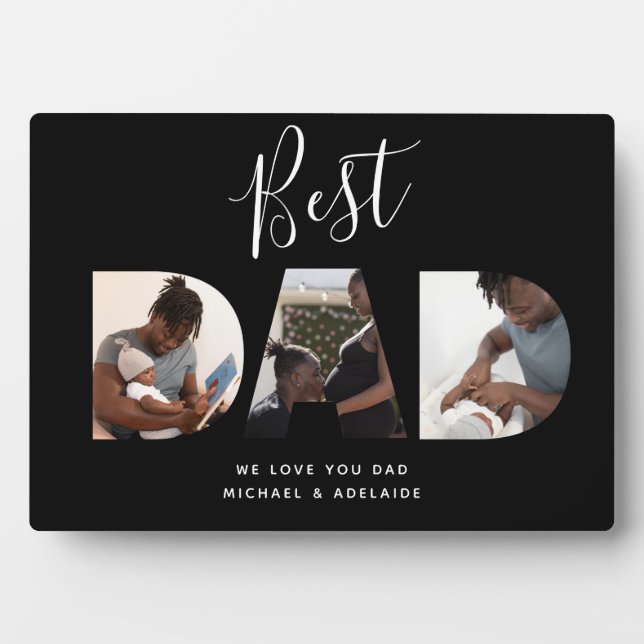 Custom Fathers Day Photo Collage Best Dad Script Plaque (Front)